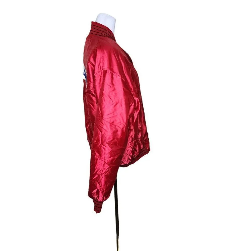 Vintage 80s Suzuki Satin Bomber Jacket Mens Size L Red